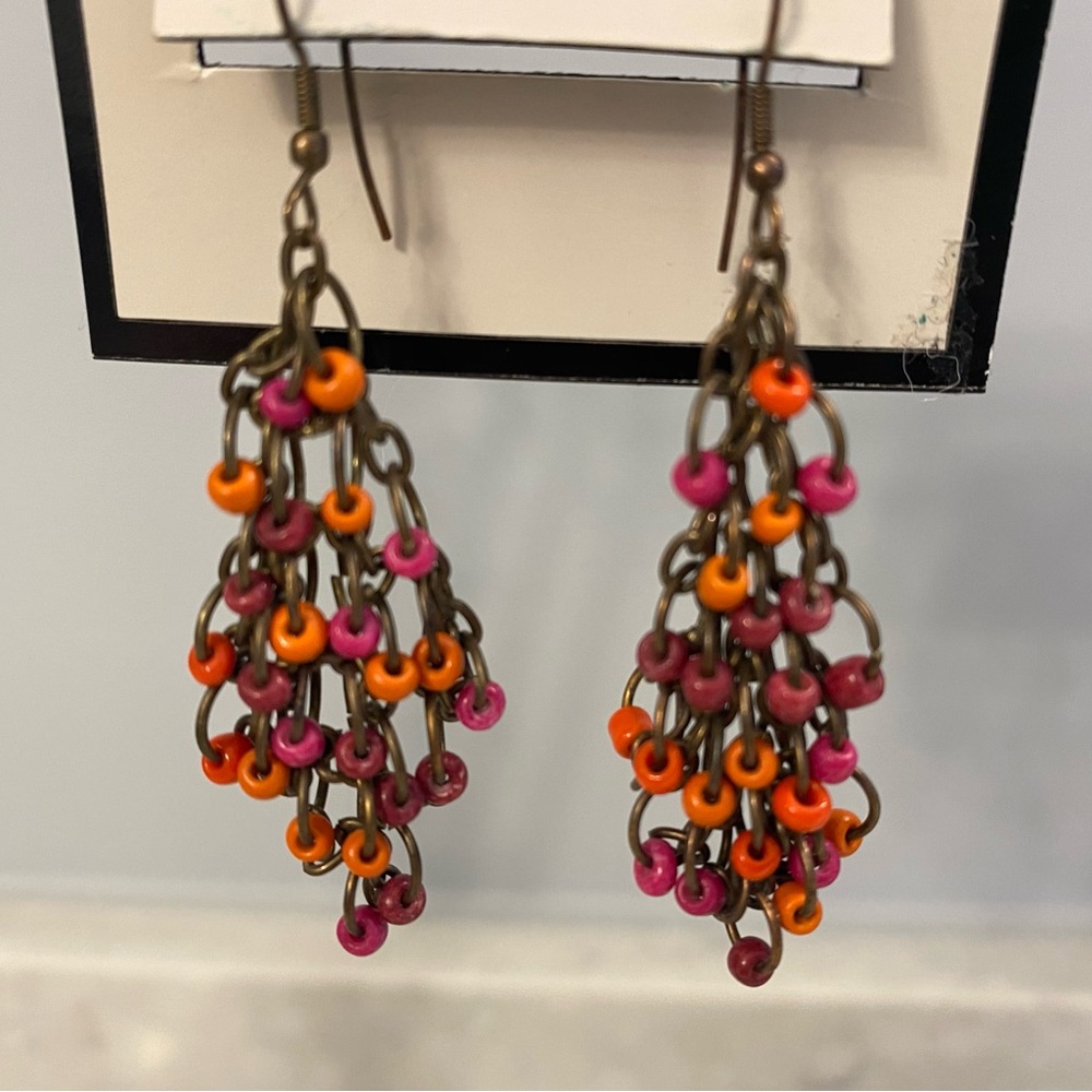 Orange / Pink Chain Link Danggly Earrings